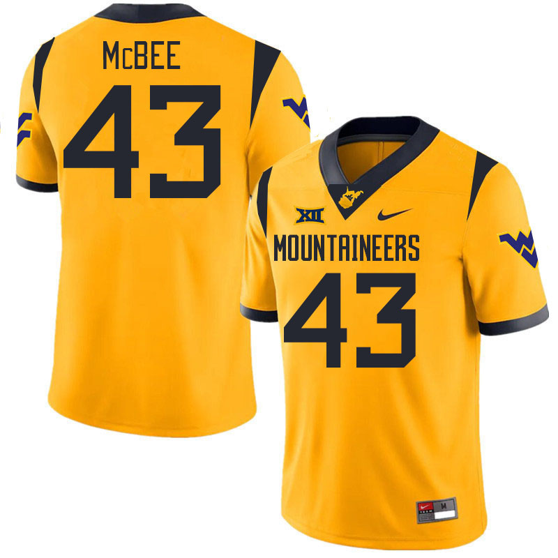 #43 Colin McBee West Virginia Mountaineers College 2024 New Uniforms Football Jerseys Stitched Sale-Gold